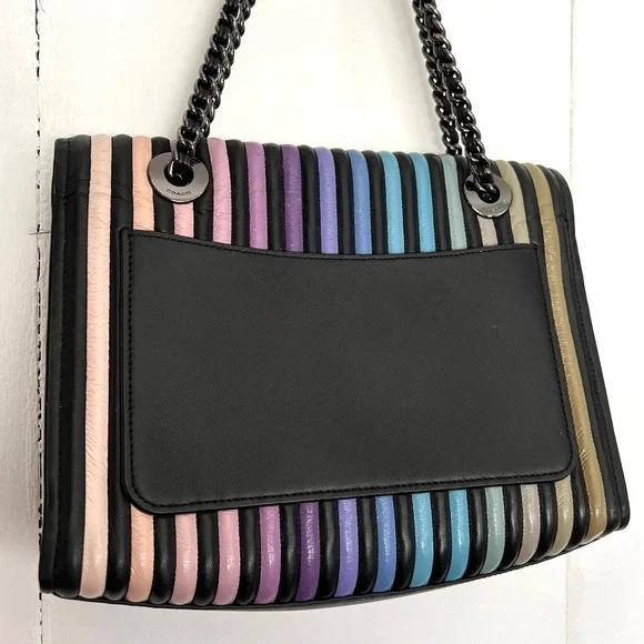 Coach Parker Rainbow Ombre Stripe Quilted Leather Convertible Shoulder Bag 52605 - Picture 4 of 11
